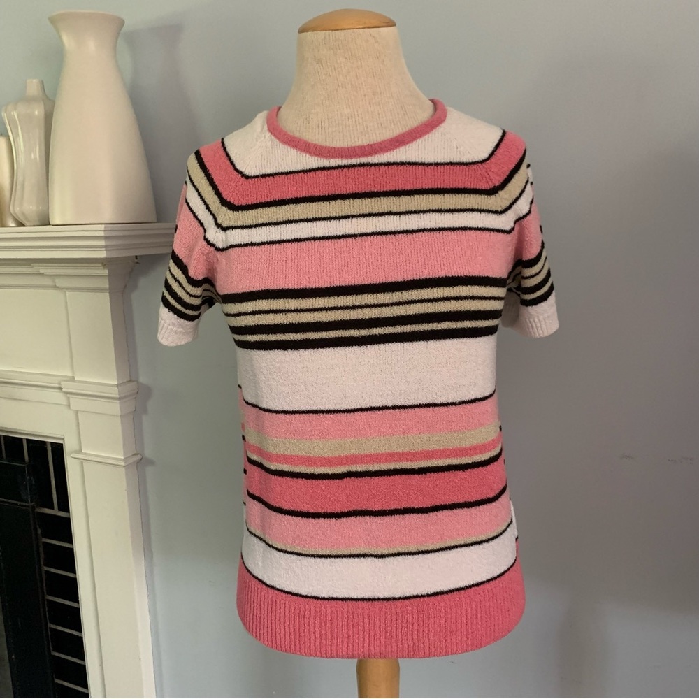 vintage pink stripe sweater top EUC excellent cond pink/white/brown stripes Sz M